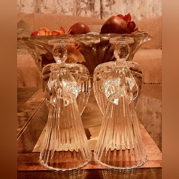 Vintage Pair of Angel Candleholders by St. George Crystal - Picture 1 of 6